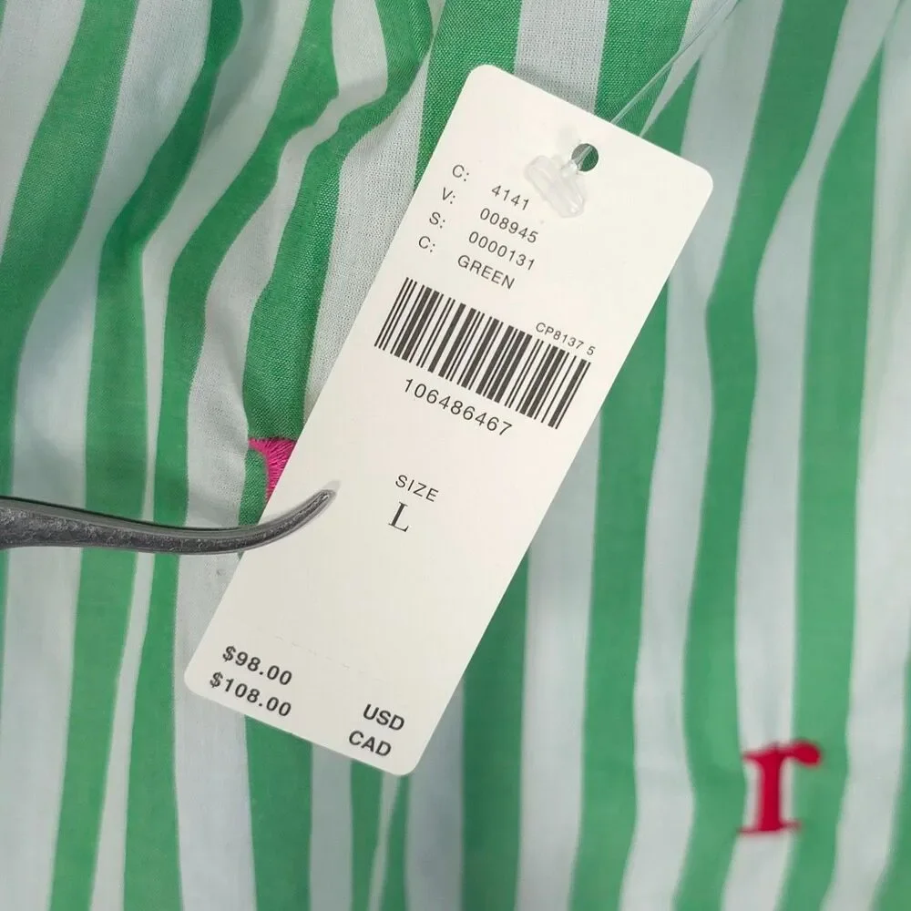 ANTHROPOLOGIE LYREBIRD Women’s New Sleep Dress Embroidered Stripe LARGE Green